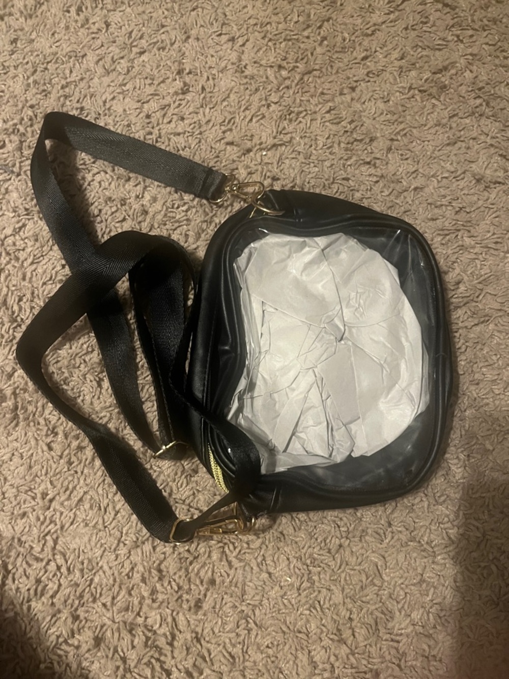 Source Unknown Black Crossbody Bag with Gold Hardware